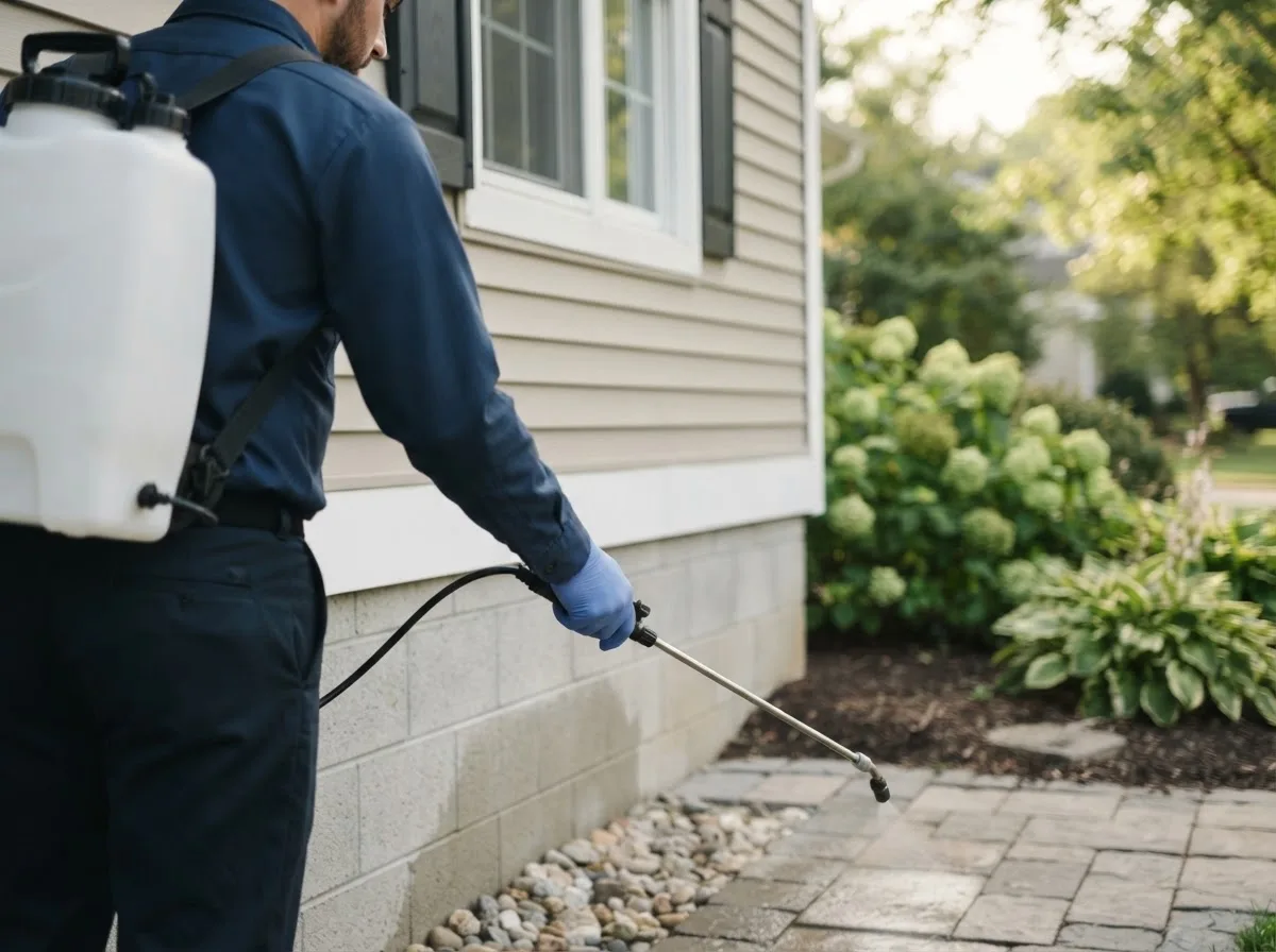 Pest control technician inspecting a home in Pickerington, OH